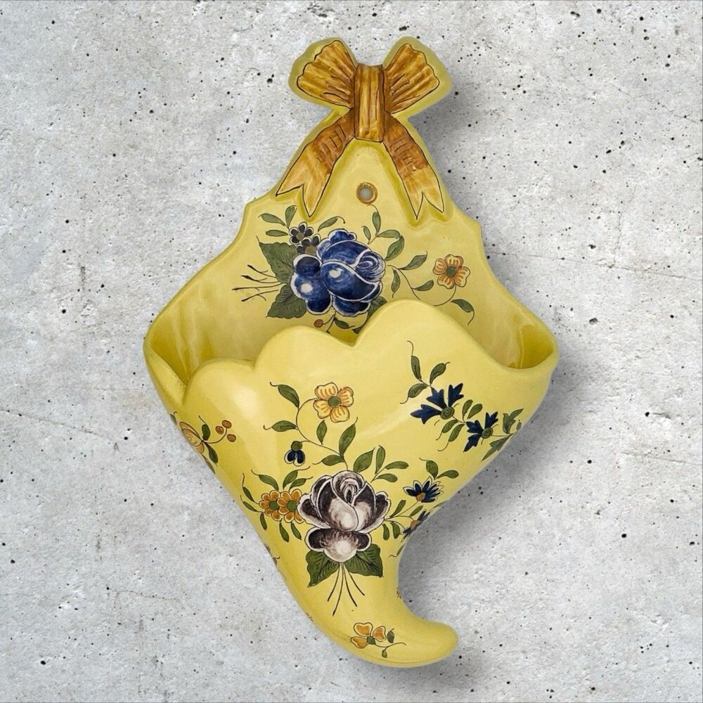 Wall Pocket Vase Hand Painted France Vintage 12.5in